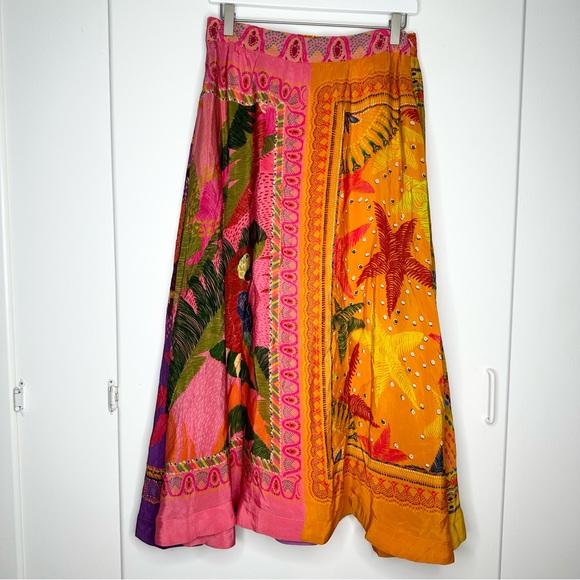 NEW FARM RIO Mixed Scarves Midi Skirt In Multicolor Size Medium - Picture 5 of 16